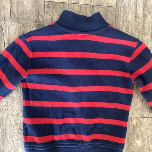 Polo Ralph Lauren Boys 3T Half Zip Cotton Knit Pullover Sweater Navy Red Striped - Picture 7 of 9